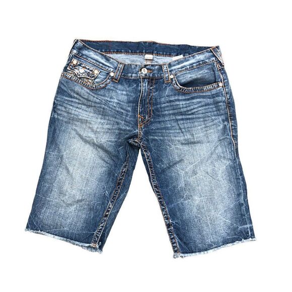 RARE True Religion Jeans Shorts Size 38 STRAIGHT BIG T Blue - Picture 3 of 8